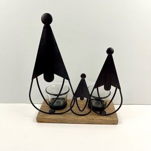 World Market Black Metal and Wood Gnome Tealight Candle Holder Christmas Decor